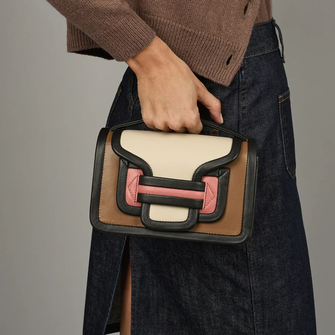 PIERRE HARDY ALPHA HANDBAG Tobacco,white,blush Hot