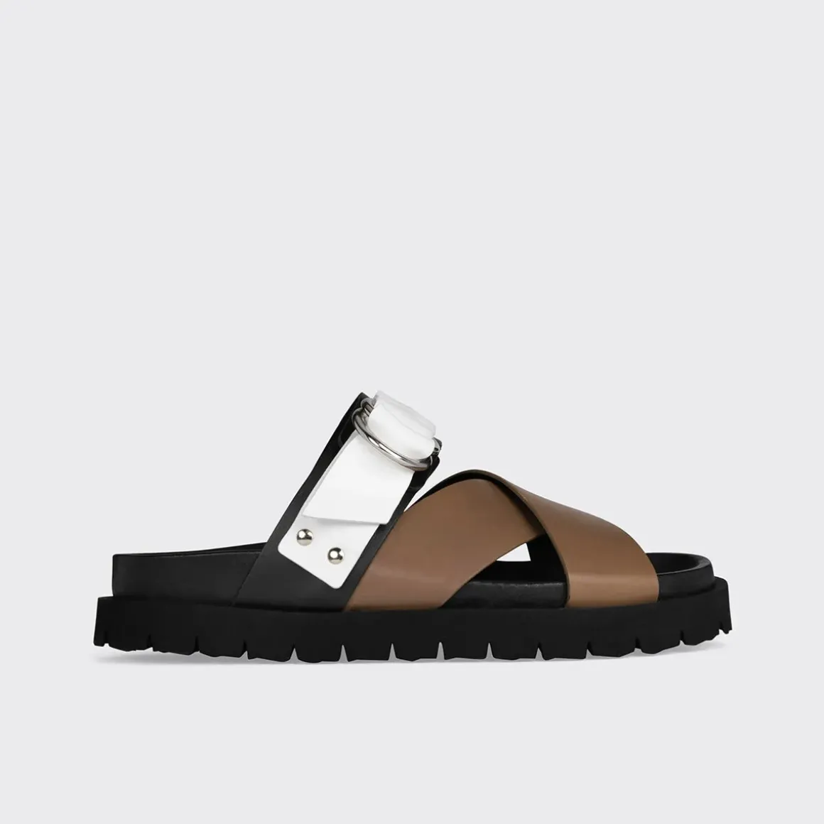 PIERRE HARDY CROSS RIDER FLAT SANDAL Tobacco,black,white Cheap