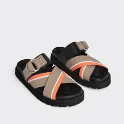PIERRE HARDY CROSS RIDER FLAT SANDAL Taupe,orange,white Flash Sale