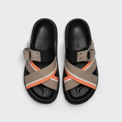 PIERRE HARDY CROSS RIDER FLAT SANDAL Taupe,orange,white Flash Sale