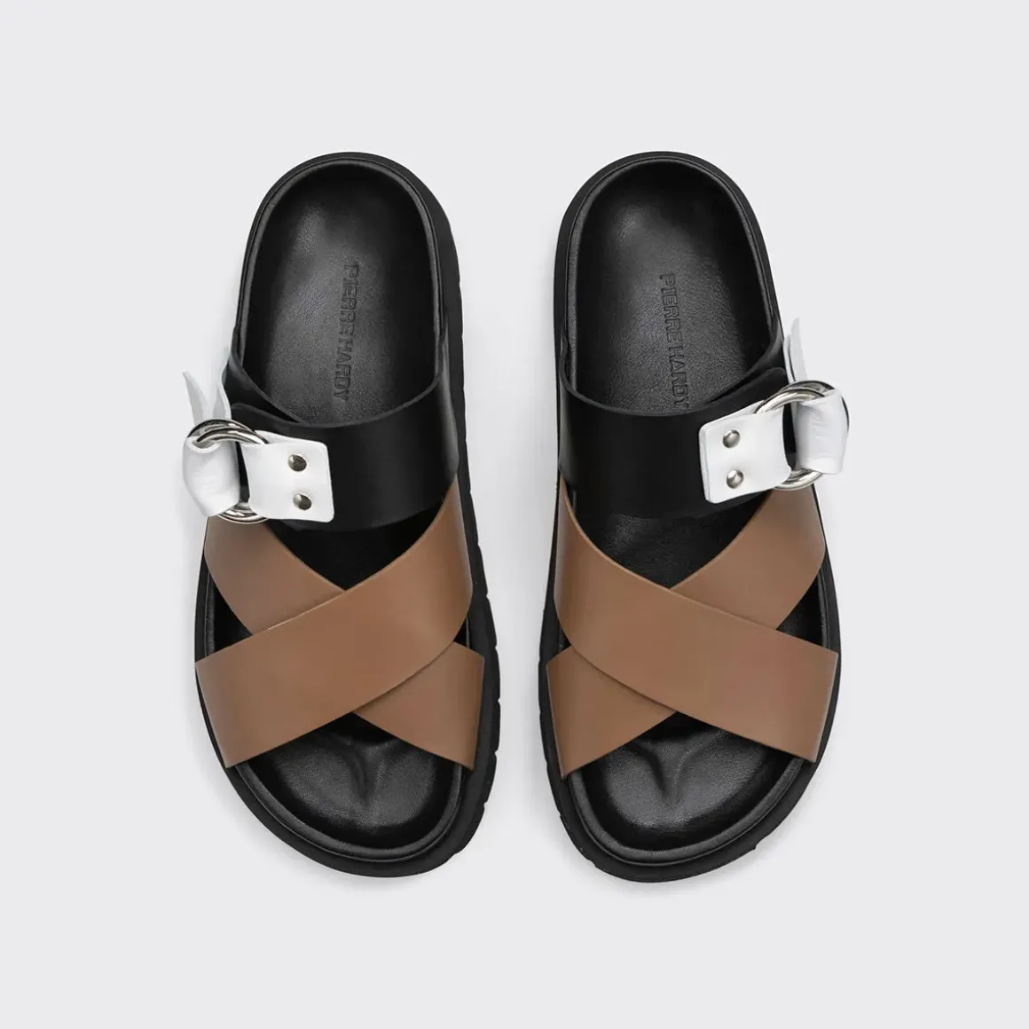 PIERRE HARDY CROSS RIDER FLAT SANDAL Tobacco,black,white Cheap