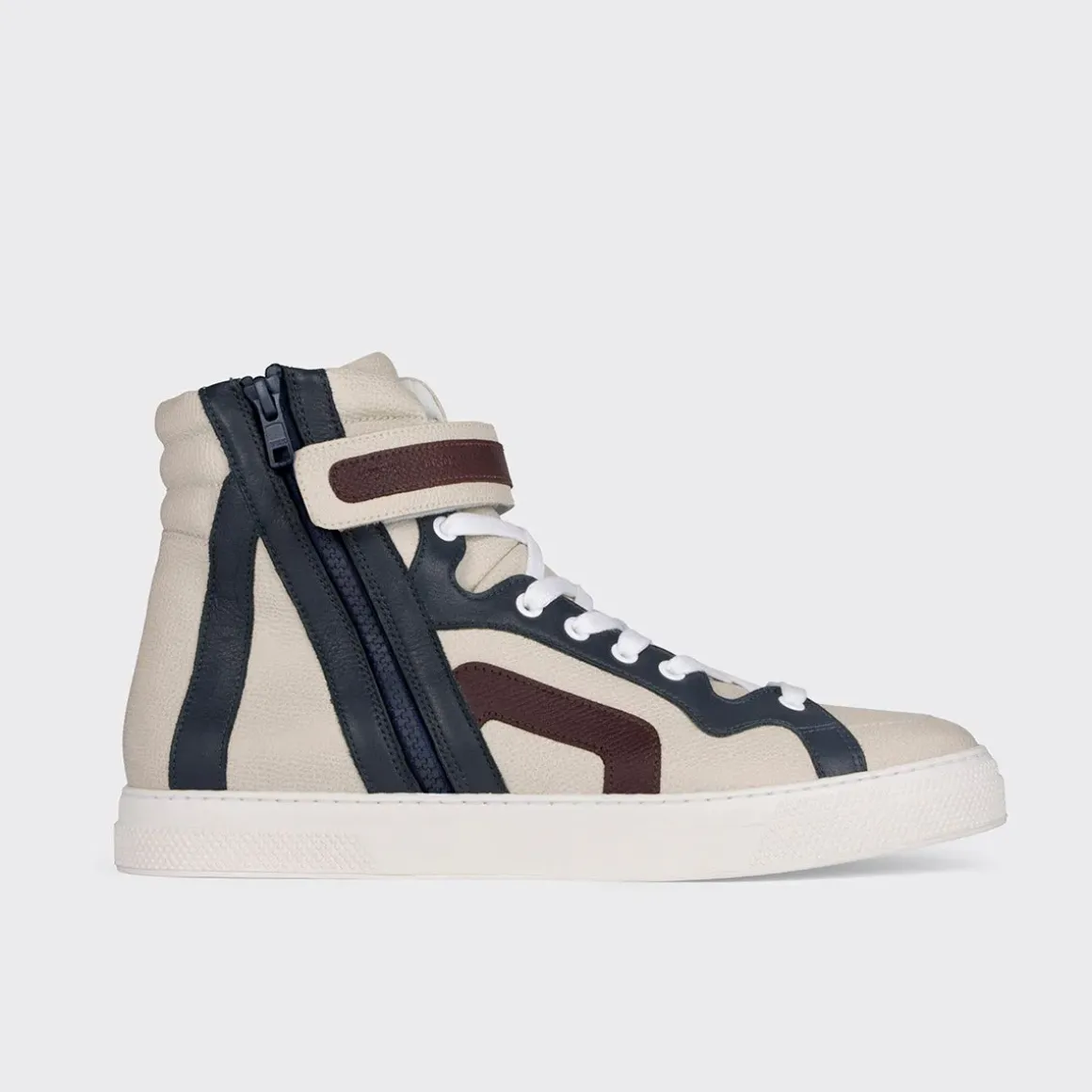 PIERRE HARDY 112 HIGH-TOP SNEAKERS Offwhite,navy,burgundy Cheap